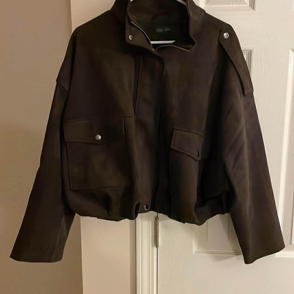 Zara Jackets & Blazers - Viral Zara Brown Utility Jacket with Snap Pockets